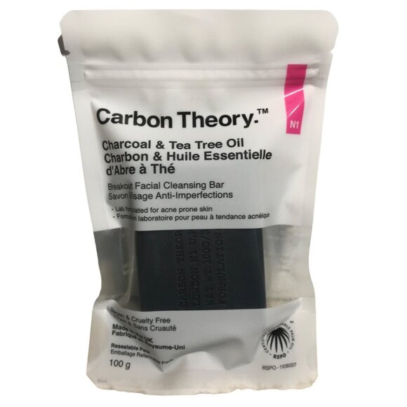 Carbon Theory Charcoal & Tea Tree Oil Facial Cleansing Bar 100g Acne Prone Skin - Picture 1 of 4